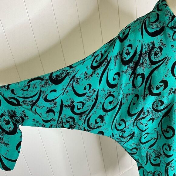 Vintage Saint Jermaine Paris Womens 1X Button Front Tunic Top Green Black Swirls - Picture 5 of 16